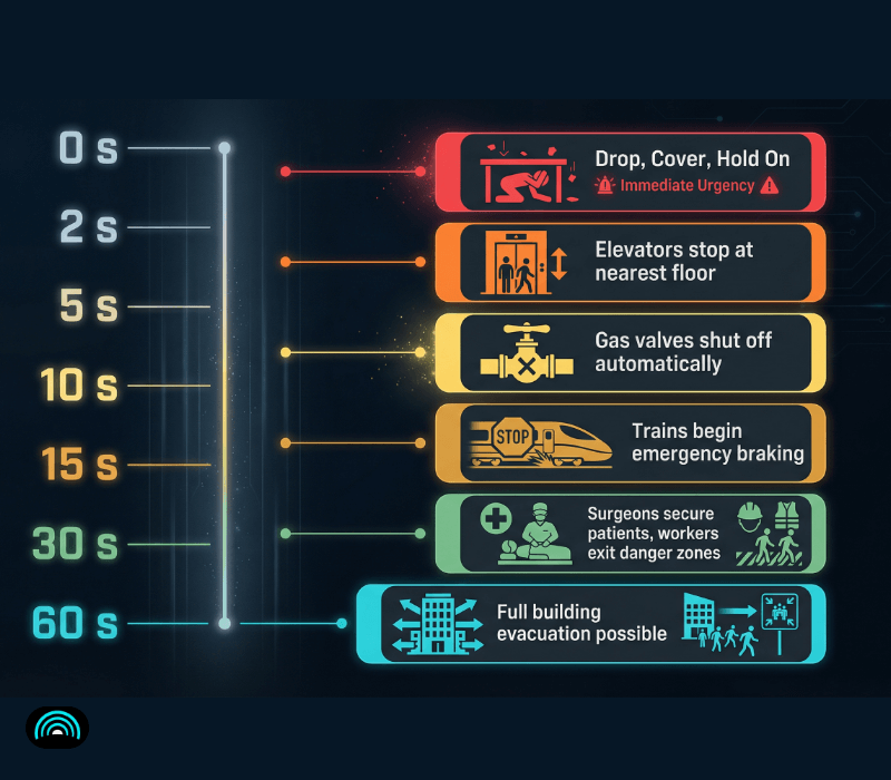 Earthquake warning action timeline — what you can do with 2, 5, 10, 15, 30, and 60 seconds of warning