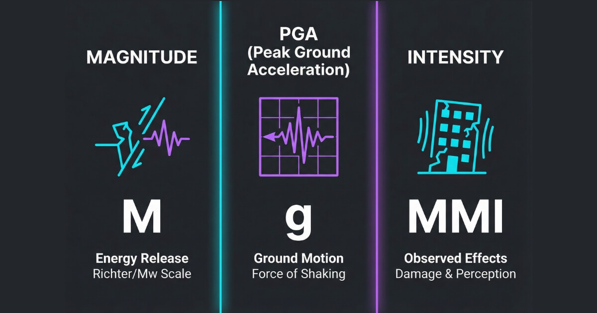 Peak Ground Acceleration (PGA) measurement concept diagram