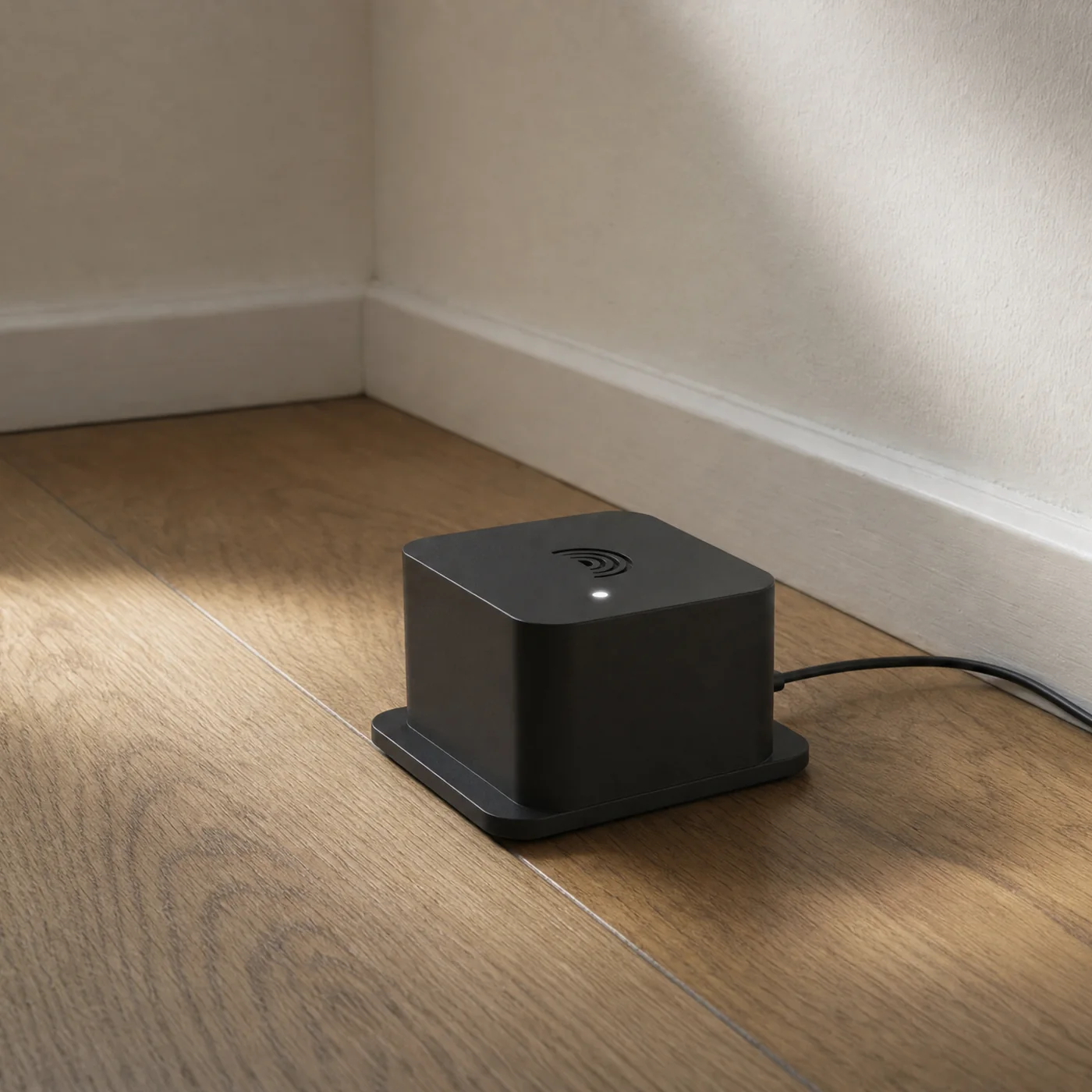 コンセントの横の床に設置した GeoShake T1