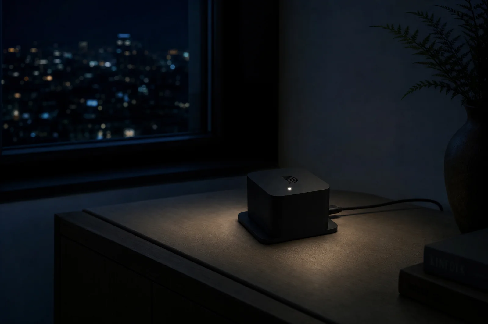 夜の GeoShake T1 — 家が眠るあいだ、LED が光る