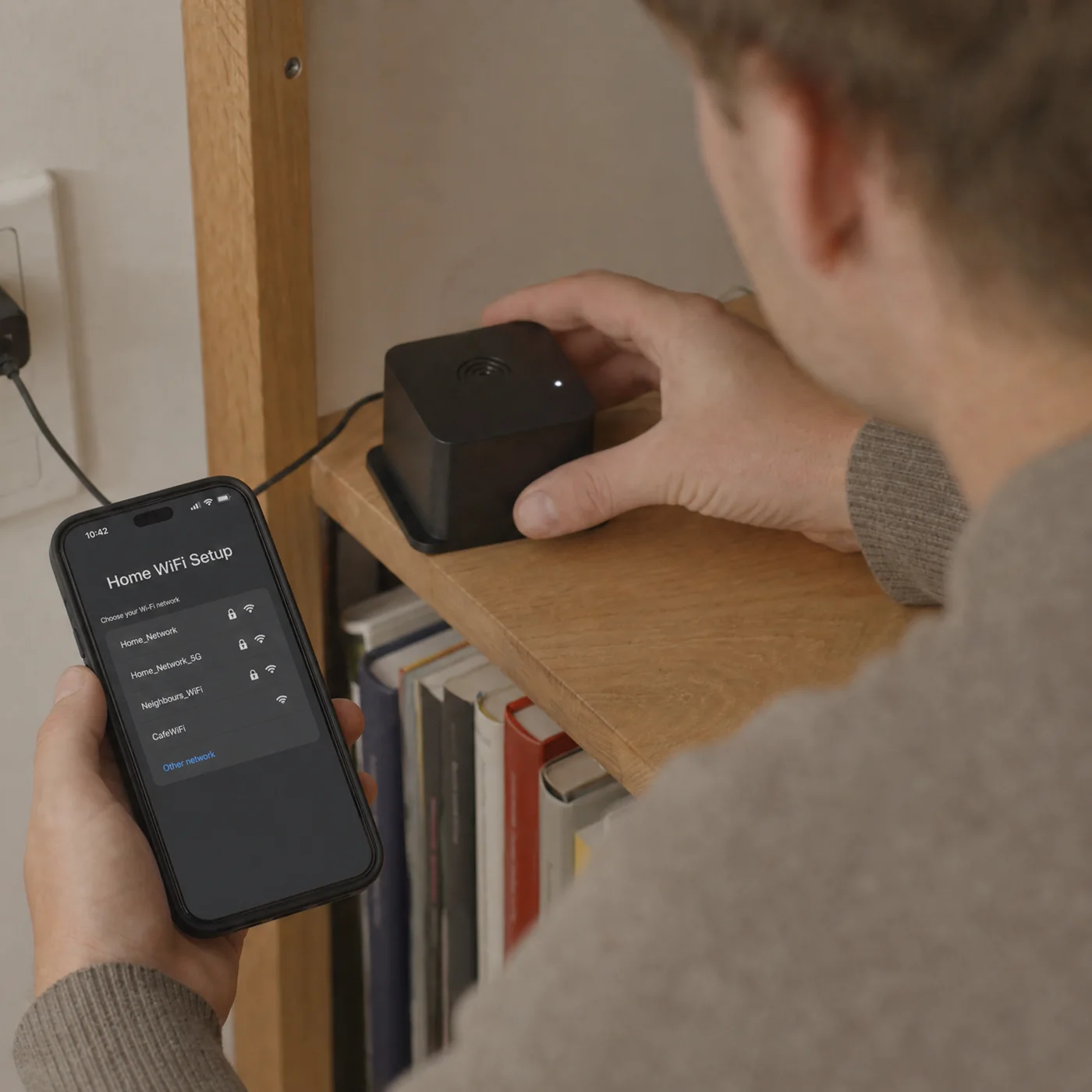 スマートフォンアプリで GeoShake T1 を設定する様子