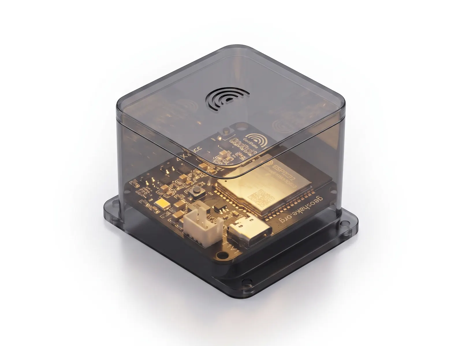 GeoShake T1 internals visible through the transparent enclosure